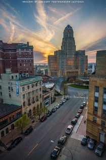 Friday Nights Sunset behind Buffalo New Yorks City Hall 