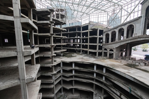  billion unfinished and abandoned mall complex in China Approximately  of it is shown with a person for scale