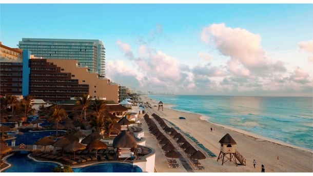  Drone shot of Cancun Mexico