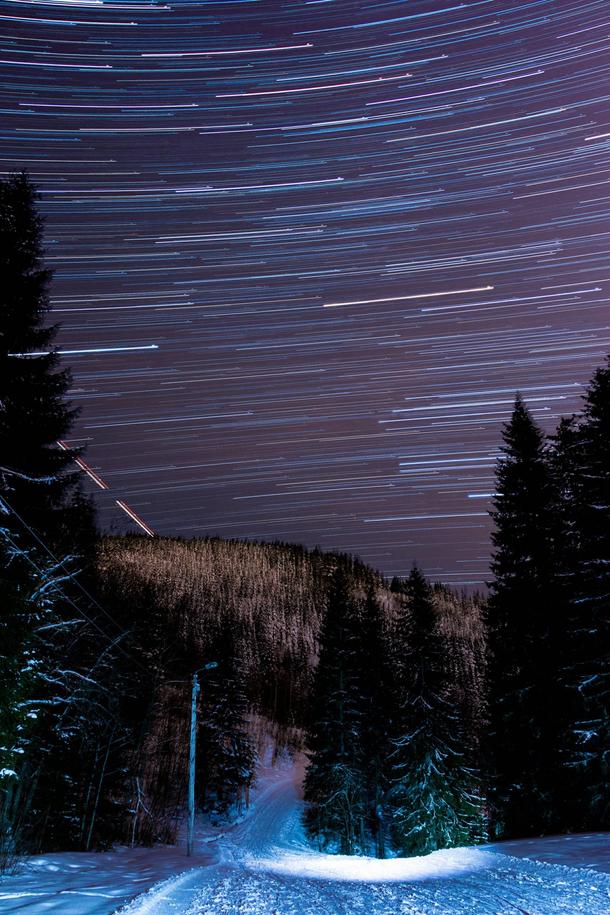  hour star exposure on a ski trail in Norway