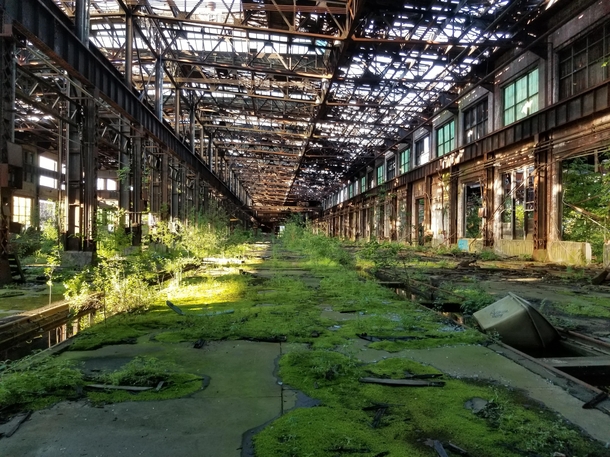  Inside the main building of an abandoned trainyard