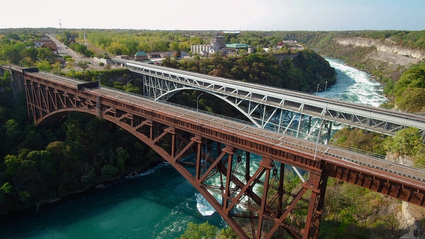  Michigan Central Railway Bridge amp Whirlpool Rapids Bridge Niagara Falls NY  Two steel arch-truss bridge one inactive amp another with active rail