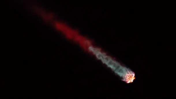  Nine Merlin engines bloom at high altitude as SpaceX Falcon streaks across the night sky