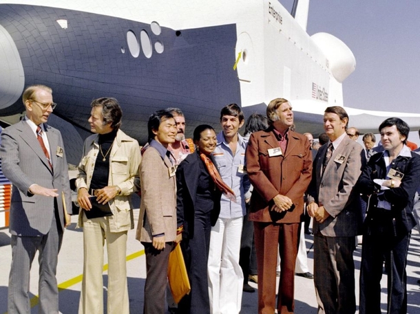  public unveiling of the NASA prototype Space Shuttle Enterprise - On hand were crew members of the original ship USS Enterprise NCC-