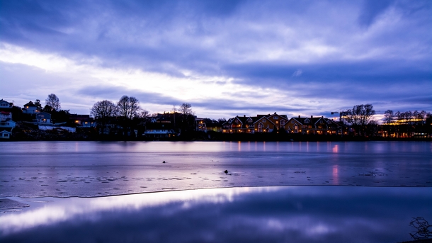 A cold crisp and icy twilight in Moss Norway 