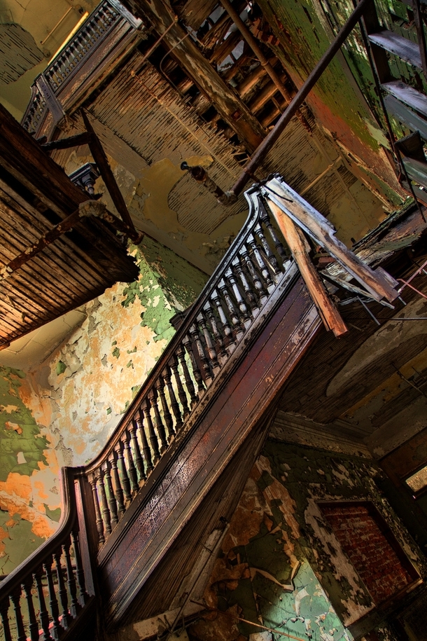 A crumbling staircase at the Bethlehem steel plant in Lackawanna New