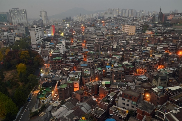 A dense and hilly neighborhood in Seoul South Korea 