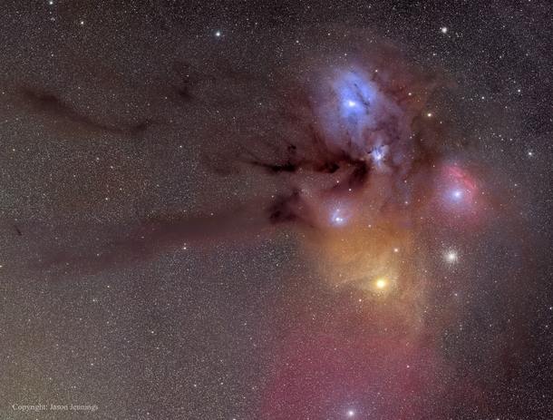A dust cloud referred to as the Dark River appears near the red supergiant Antares part of the constellation Scorpius 