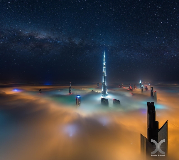 A fog bank catching the lights from Dubais streets  by Daniel Cheong