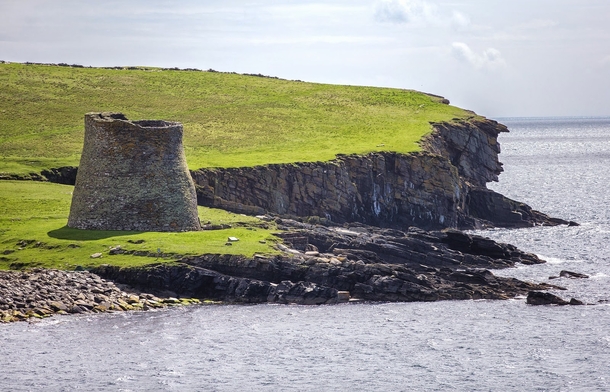 A fortress at the edge of the world - the Broch of Mousa a ft high Iron Age stone keep on the island of Mousa Shetland Scotland 