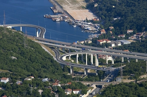 A highway interchange hanging precariously over Bakar Croatia 
