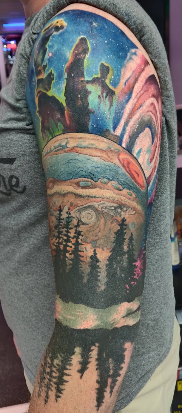 A little bit different than most of the subreddit I love space enough that I decided to tattoo it onto my arm