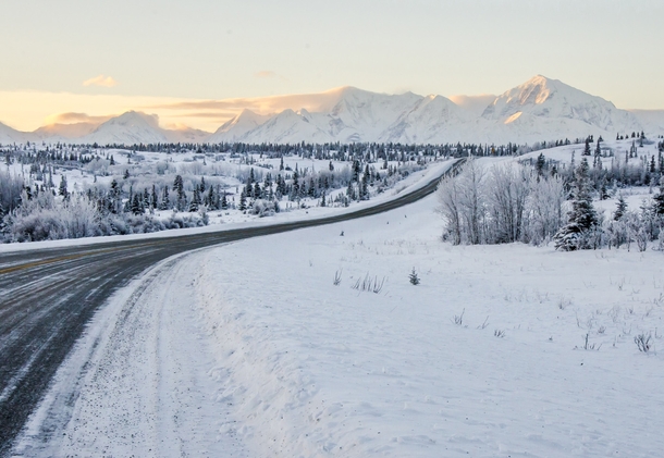 A Quiet Winter Road along Richardson Highway Interior Alaska 