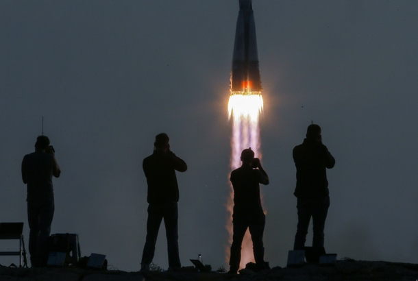 A Russian Soyuz blasts off from Kazakhstans Baikonur cosmodrome 