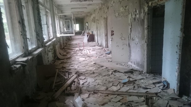 A school in pripyat Ukraine that I visited in  the books were a metre deep in some places
