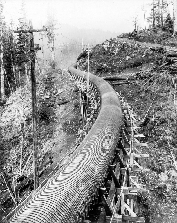 A Section of a Four-Mile-Long Douglas Fir Wood-Stave Pipe for Conveyance of Water to a Power Plant - circa  