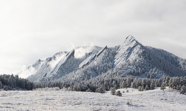 A sharp winter day at the Flatirons in Boulder Colorado 
