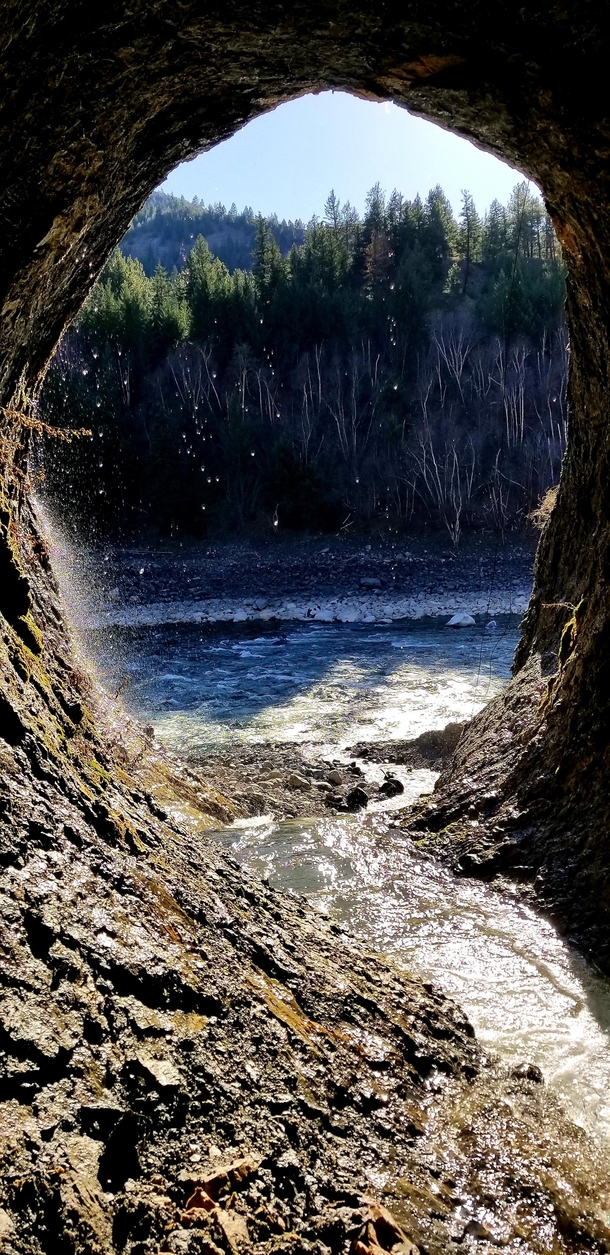 A small cave that ends at a waterfall that I found by accident around Lytton BC Canada  OC
