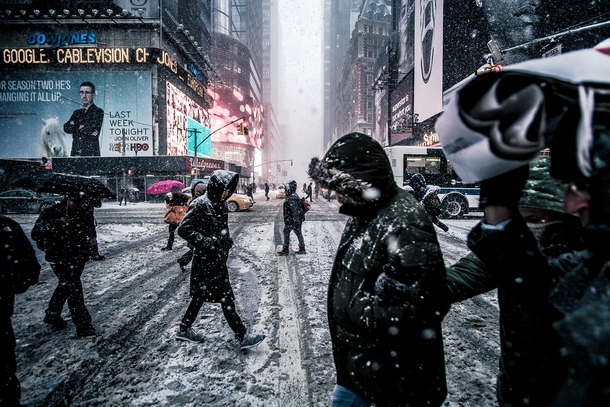 A Snowy Winter Day in Times Square New York City 