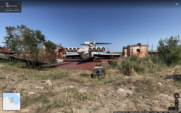 A ton abandoned Lun-class Ekranoplan from soviet era at Kaspiysk Russia