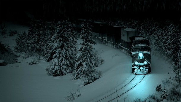 A train on a winter night