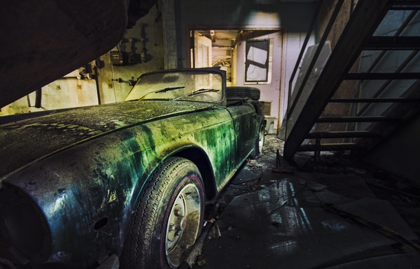 A Triumph TR manufactured between  and  in an abandoned chemical testing facility 
