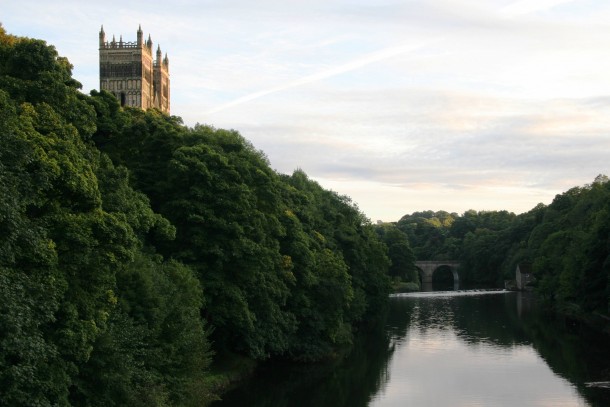 A weir on the Wear by Durham Cathedral 
