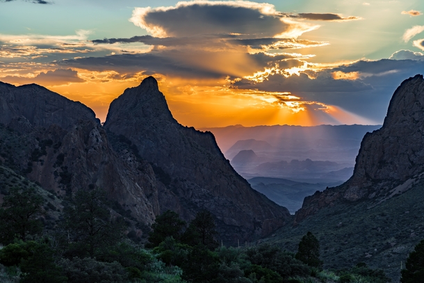 A West Texas sunset view through The Window Chisos Basin Big Bend National Park 