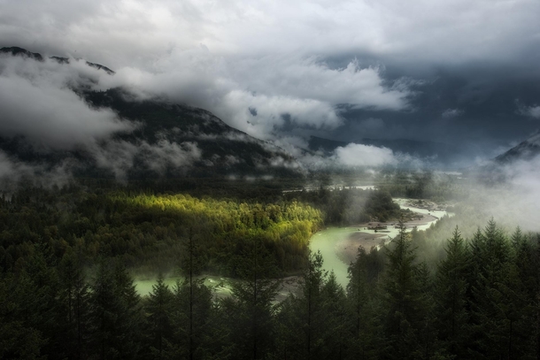 A wet and misty autumn day in the Squamish Valley British Columbia 