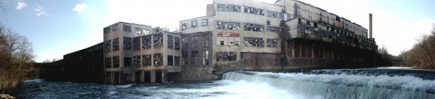 Abandoned Bancroft Mills textile factory on the Brandywine Creek in Delaware 