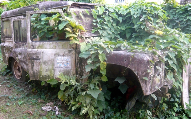 abandoned British Foreign Aid Jeep Limbe in Cameroon photographer unknown 