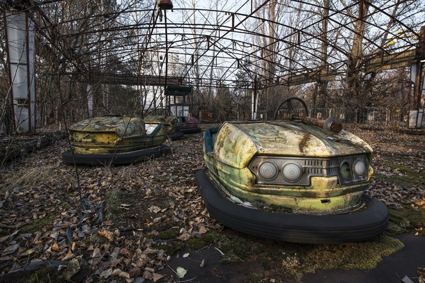 Abandoned bumper cars near the Chernobyl nuclear power plant Ukraine  by Ano Neemus