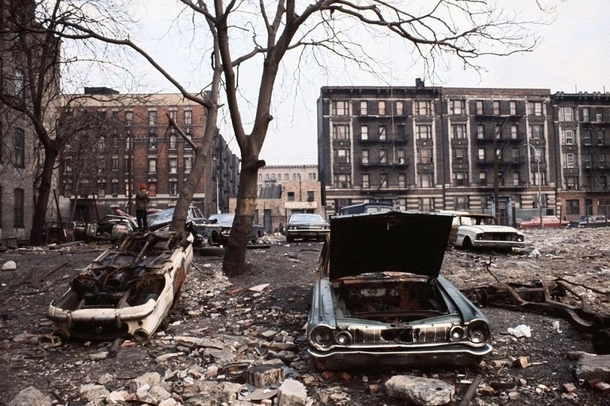 Abandoned cars and buildings in The Bronx New York  