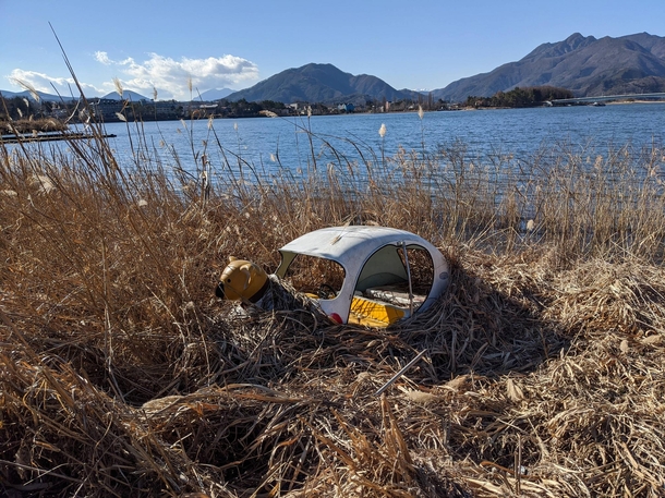 Abandoned childs boat near Lake Kawaguchi near Mt Fuji Japan