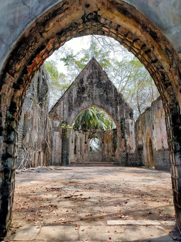 Abandoned church built during the eighteen hundreds By the British  Netaji Subash Chandra Bose island Ross island India