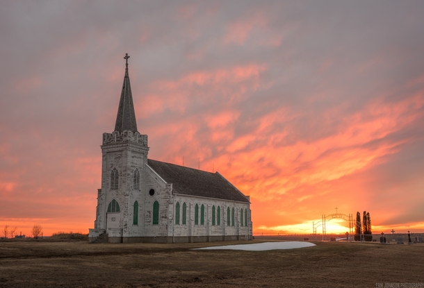 Abandoned church under a Midwest sunset 