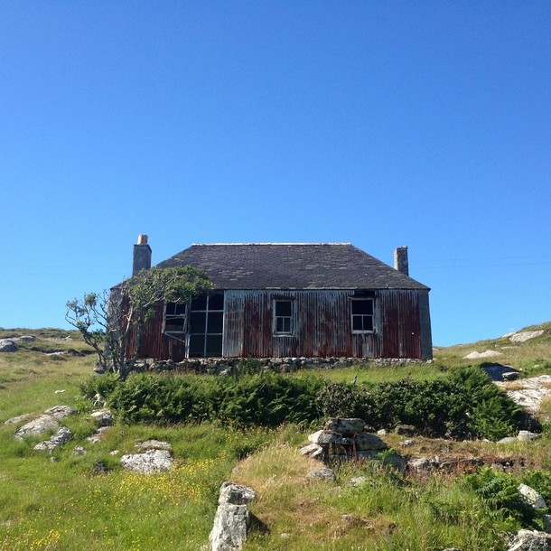 Abandoned croft house Isle of Scalpay near Harris in the Scottish Outer Hebrides  Street View link in comments