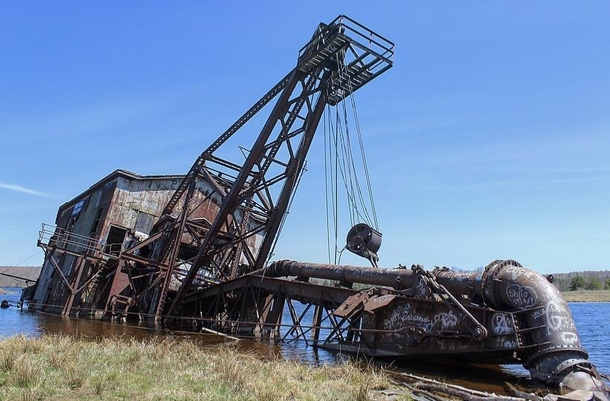 Abandoned Dredge in Upper Michigan - The dredge was used to reclaim previously-milled sand deposited in the lake after it had gone through the stamp mill Instagram stephaniekay