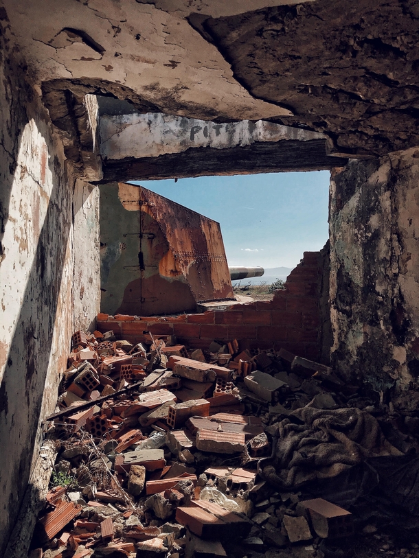 abandoned military base  turret looking over the straight of Gibraltar video link in comments