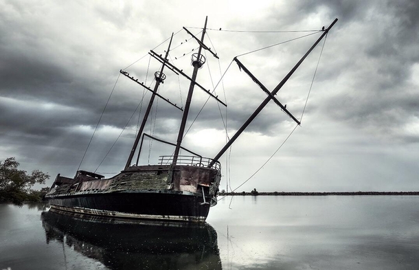 Abandoned replica ghost ship  Every time I travel to Canada I take photos of it  Its called La Grande Hermine