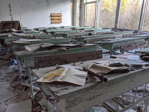 Abandoned school classroom Prypiat Ukraine 