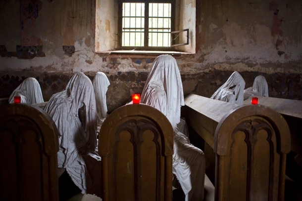 Abandoned St Georges Church Lukov Czech Republic - Called the Ghost Church artist placed shrouds inside