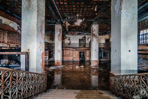 Abandoned  story hotel lobby on the Gulf Coast MS 