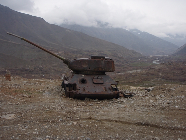 Abandoned T-- tank outside of Massouds tomb in Afghanistan 