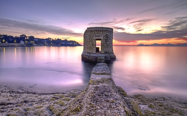 Abandoned tower on a beach in Antibes France 