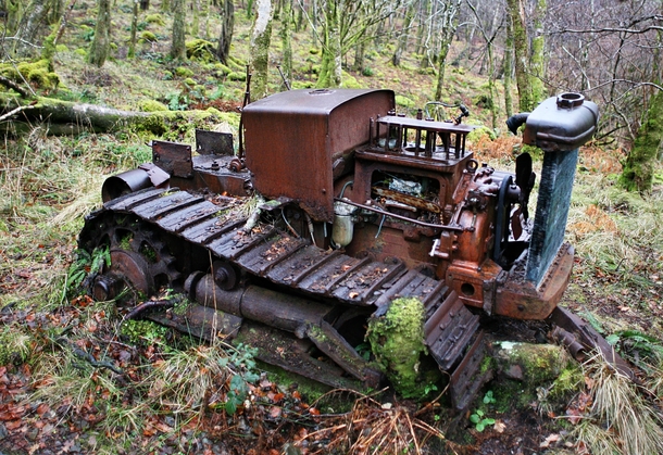 Abandoned tractor in the woods 