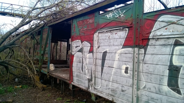 Abandoned train car on the outskirts of Budapest  OC