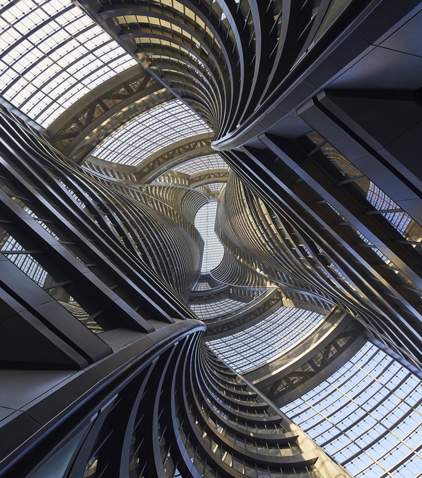Actual atrium shot of the new Soho Tower designed by Zaha Hadid Architects in Beijing 