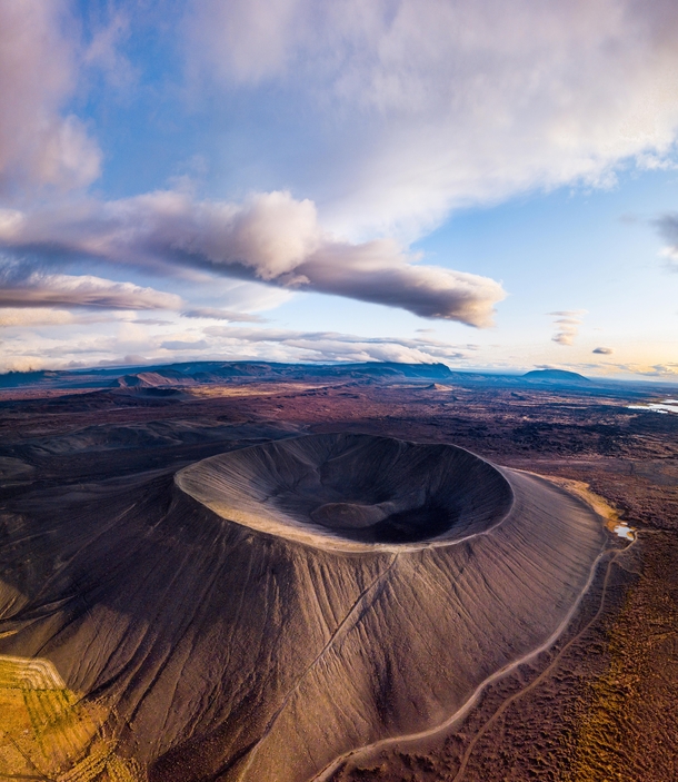Aerial view of a volcanic crater in Iceland 