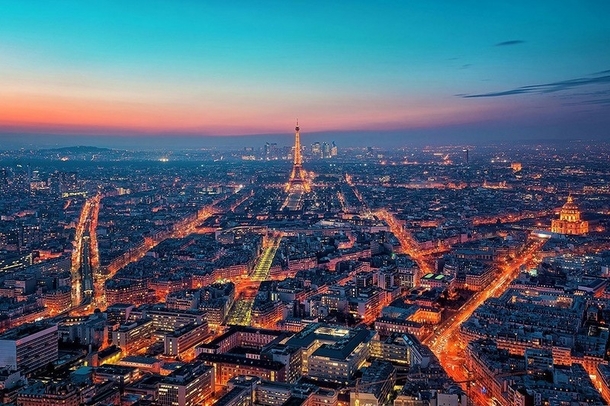 Aerial View of Paris at night 